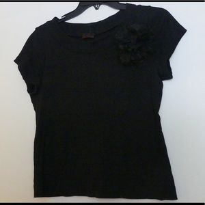 Black cotton top with attached flower accent